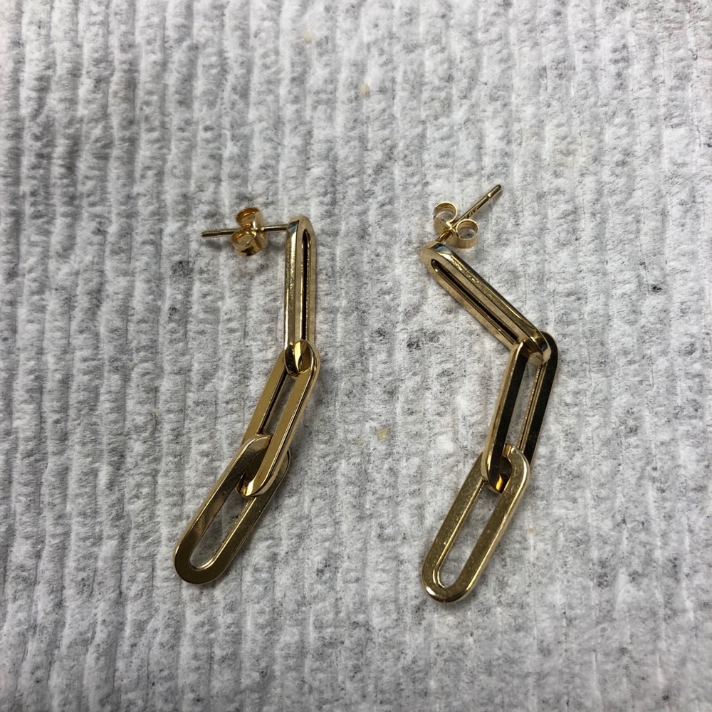 18k Solid Gold Paper Clip Link Earrings